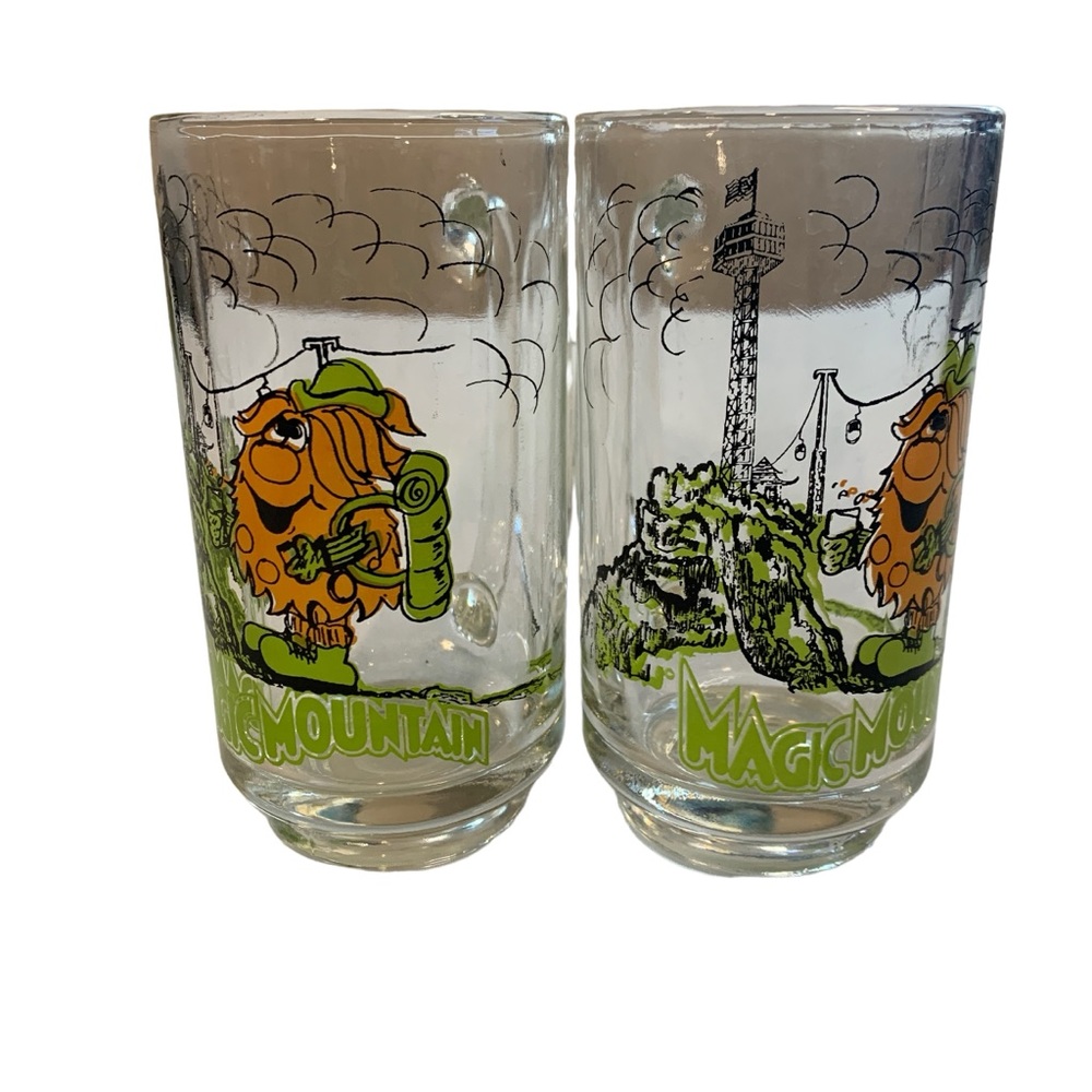 Magic Mountain Bloop the Troll Vintage Glass Mug Set of 2